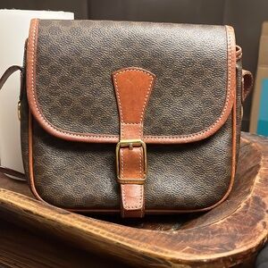 Céline Brown Coated Canvas Macadam Shoulder Bag....  AUTHENTIC!   CLASSIC